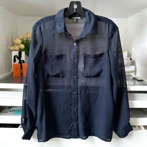 Forever21 Sheer Navy Button Down Shirt